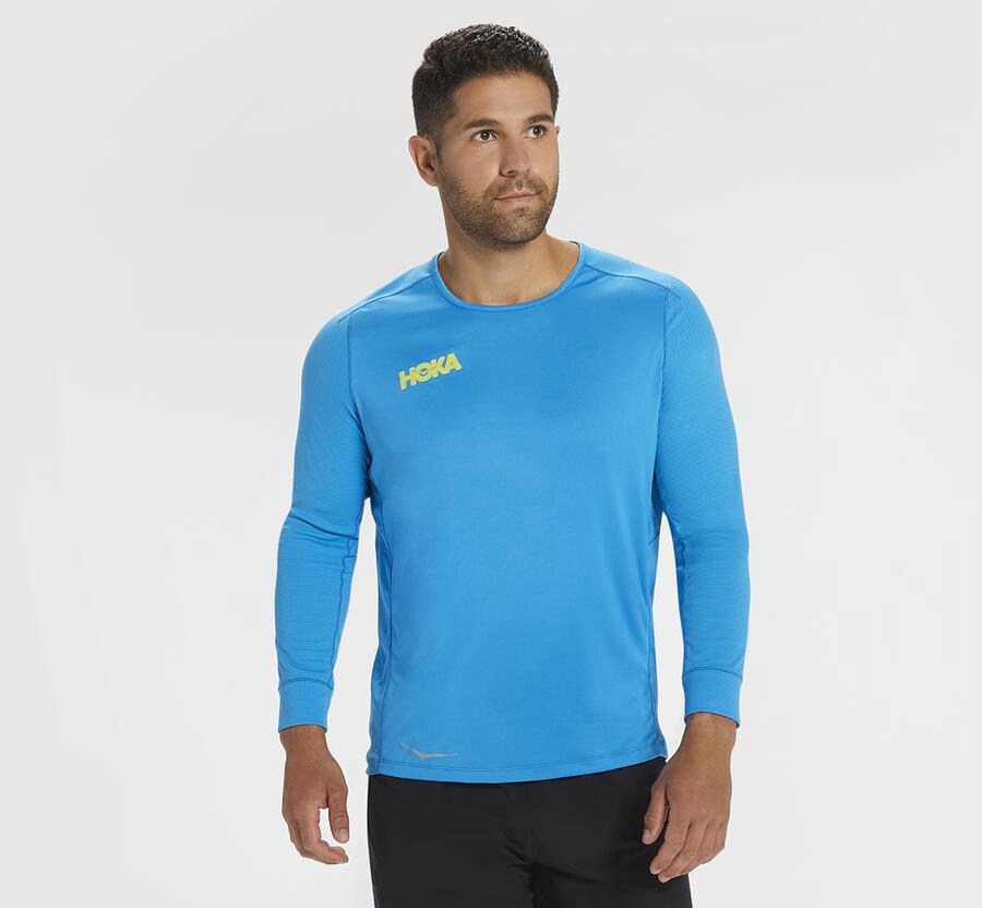 Hoka One One Performance 3/4 Sleeve - Men Tops - Blue,Australia TUJ-830952